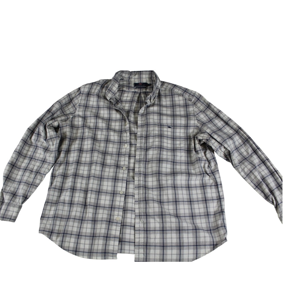 Vineyard Vines Mens XL Slim Fit Tucker Shirt Grey Blue Plaid Button Down Shirt